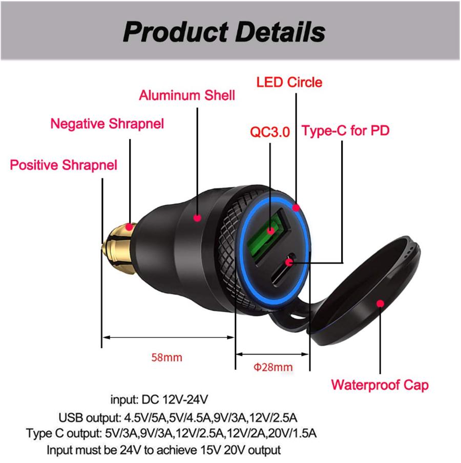 Для мотоцикла BMW 3.0 USB и Type C Адаптер быстрой зарядки Разъем Hella DIN