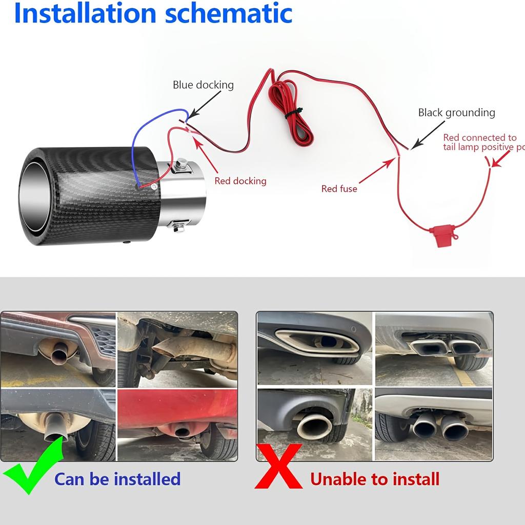 Car LED Exhaust Muffler Tip Pipe Straight Car Red/Blue Light Flaming Modified Single Outlet Exhaust Pipe Tail Throat