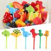 6Pcs/Set Fruit Fork Anti-slip Cartoon Plastic Dinosaur Shaped Bento Stick Party Supply