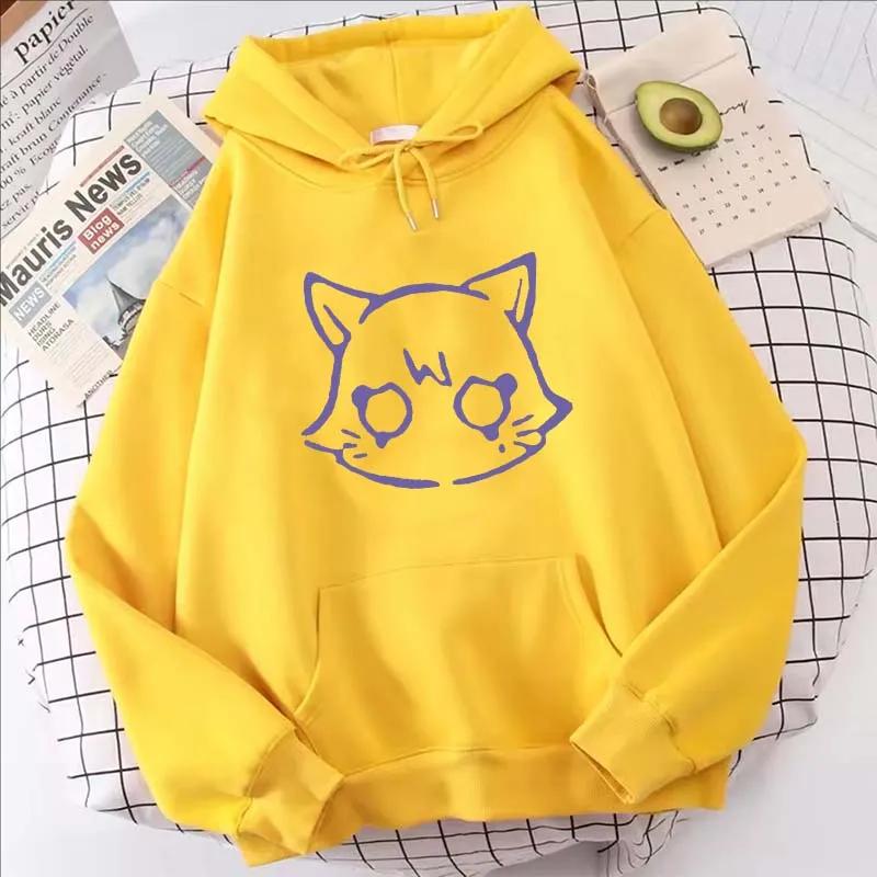 Худи с принтом мультяшного кота Genshin Impact, женские повседневные осенне-зимние каваий харадзюку флисовые толстовки с длинным рукавом