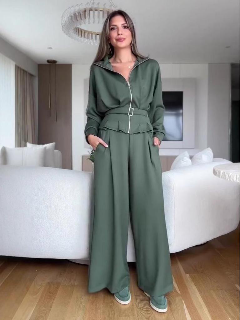 Женский костюм из топа с длинным рукавом и брюк с высокой талией, Осень 2025