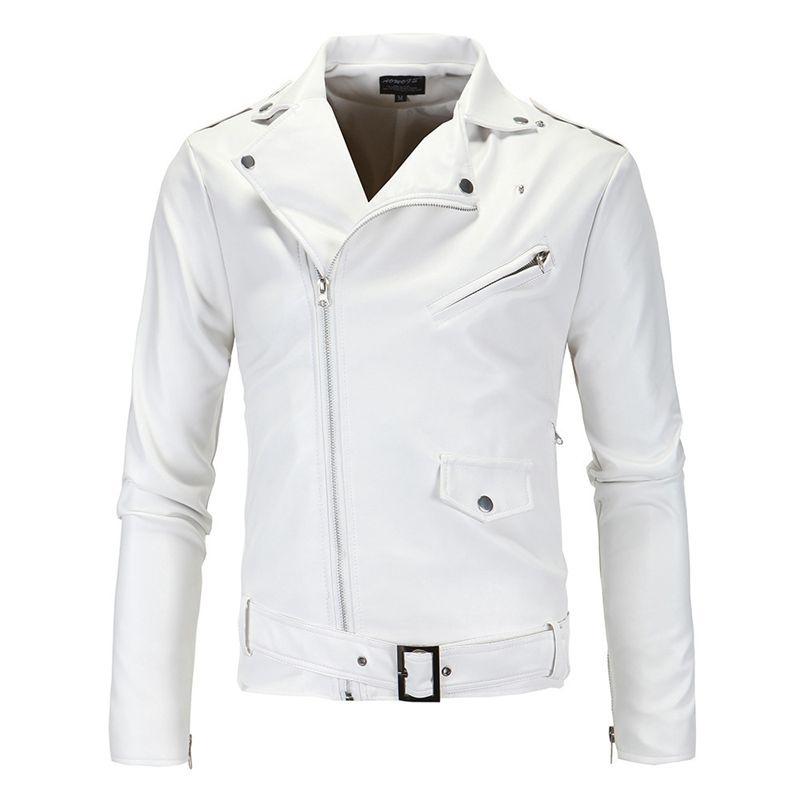 Men's Leather Motorcycle Jacket Slim Lapel Leather Zipper Motorcycle Jacket