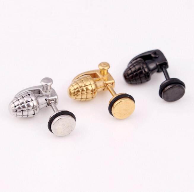 WKOUD Punk Stainless Steel Stud Earrings For Men Women Gothic Rockets Arrow Finger Cool Prevent Allergy Gold Black Puncture