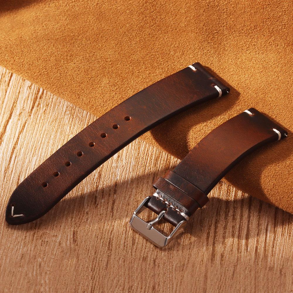 Quality Handmade Retro Oil Wax Genuine Leather Calfskin Strap 18mm 19mm 20mm 21mm 22mm 24mm Quick Release Band Watch Accessories