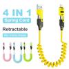 4 in 1 65W Spring Fast Charging USB C Cable For iPhone Xiaomi Redmi POCO Huawei Honor Universal Quick Charging Type C USB Cable