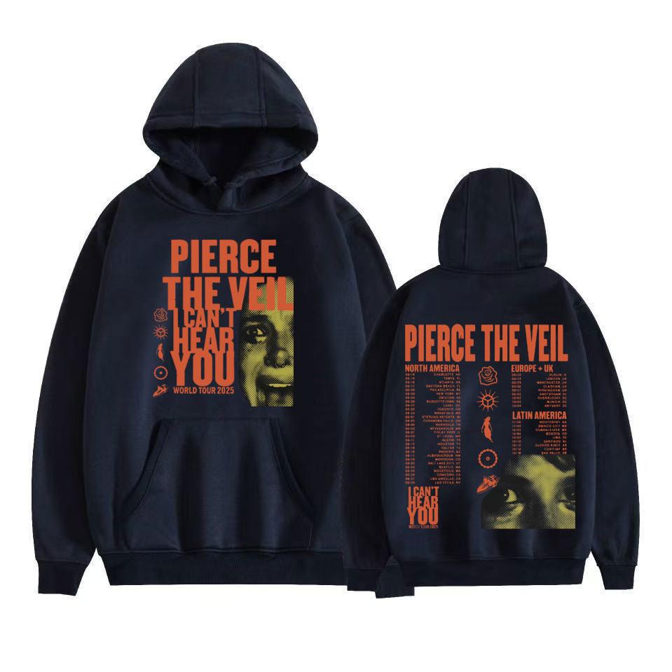 Pierce The Veil I Can't Hear You Тур 2025 Мужская и женская толстовка с капюшоном Harajuku Hip Hop Rock Punk Повседневная флисовая оверсайз толстовка