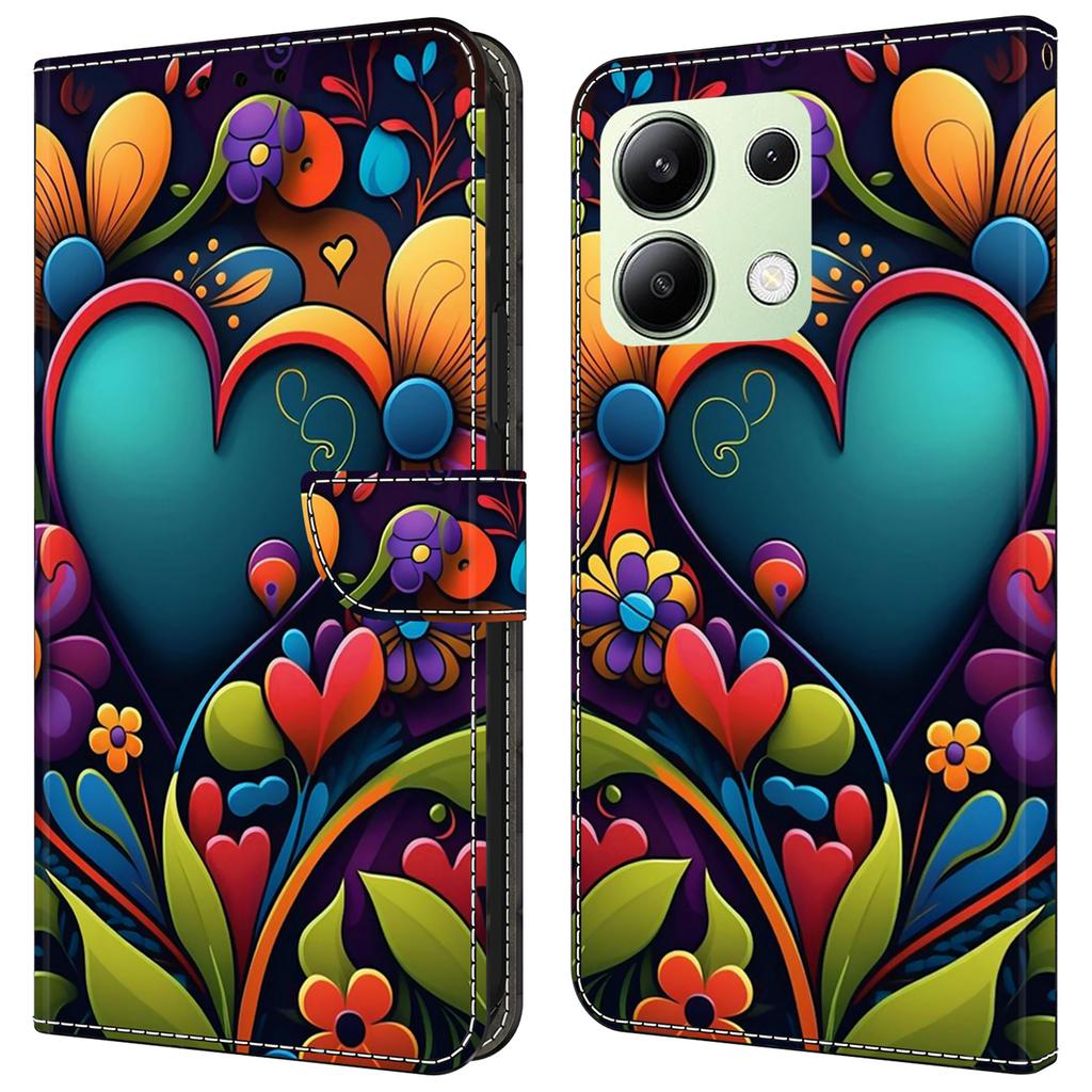 Для Xiaomi Redmi Note 13 4G кожаный чехол с принтом и бумажником-подставкой для телефона