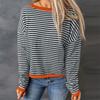 Повседневный полосатый контрастный цвет с длинными рукавами и круглым вырезом женская одежда свитер