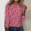 Tops For Women Cartoon Fruit Print Round Neck Long Sleeve T-shirt Fall Casual Slim Pullover Women's Long Sleeve Top