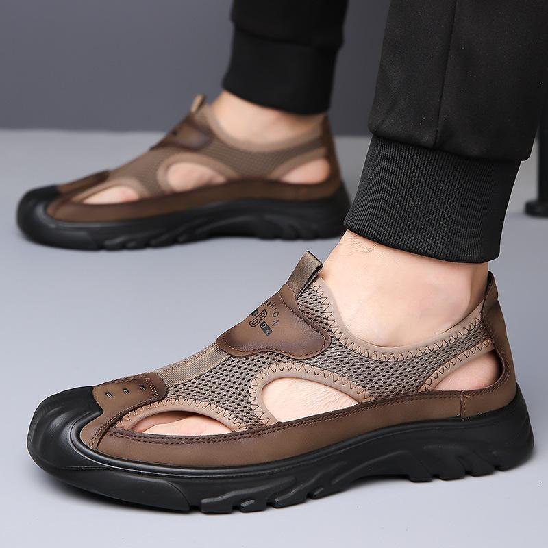 Fashion Summer Breathable Men's Bag Head Sandals Mesh Hollow Hole Shoes Outdoor Lightweight Non-slip Sports Leisure Beach Shoes