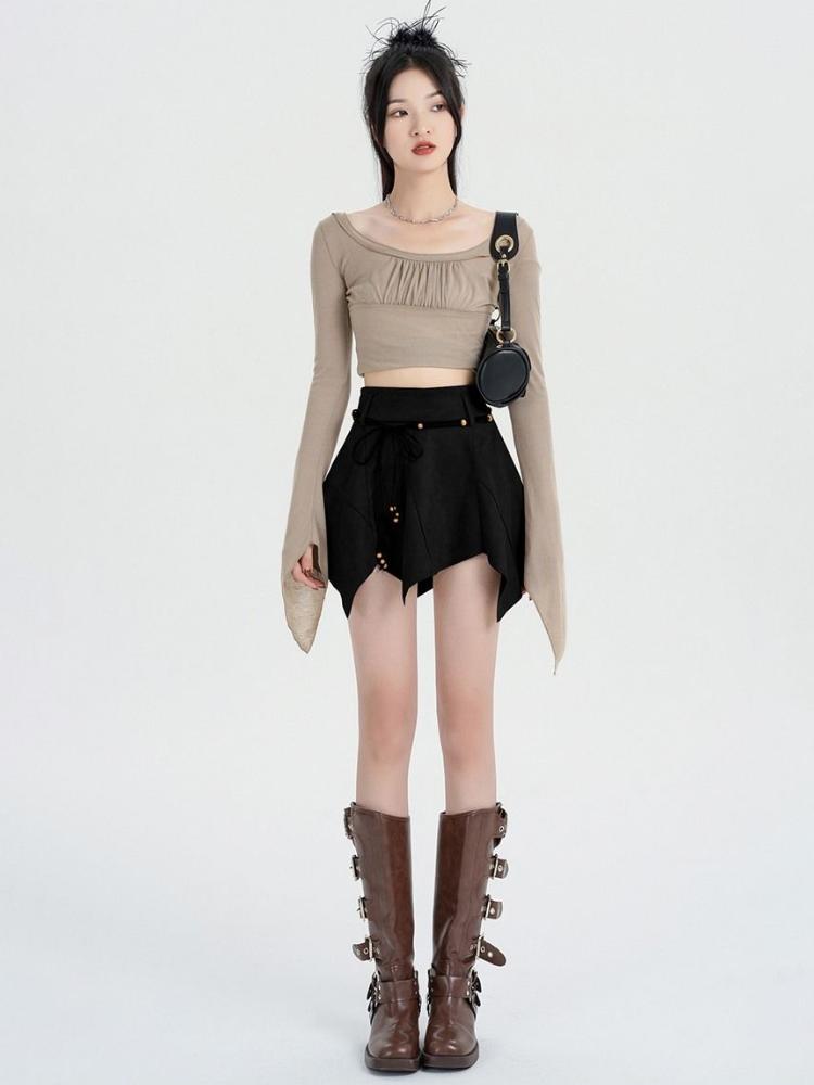 Винтажная плиссированная юбка цвета хаки, женская уличная мини-юбка с высокой талией в стиле Харадзюку, асимметричная повседневная мини-юбка в стиле 90-х годов Y2k