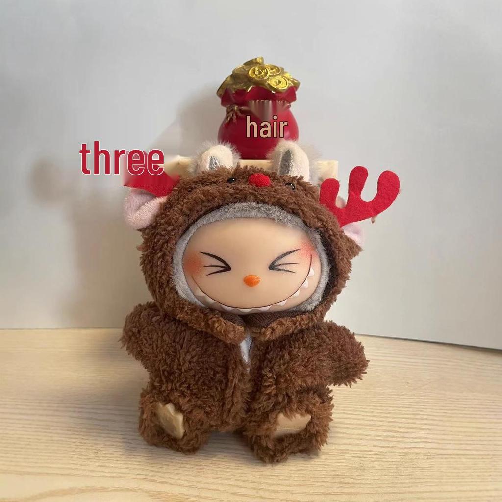 Лабубу 17 см Рождественский костюм оленя: Комплект накидка и свитер для куклы