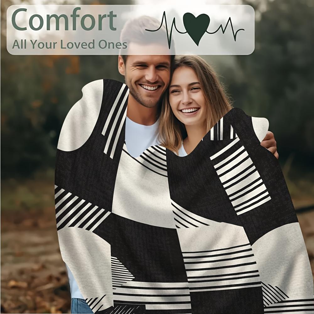 60x80 Inch Extra Large Blanket - Super Soft Cozy Retro Geometric Pattern Throw, Black & White Monochrome Design