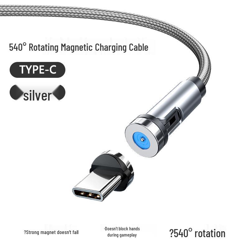 Вращающийся на 540° Магнитный зарядный кабель: Гибкий кабель для передачи данных 3-в-1