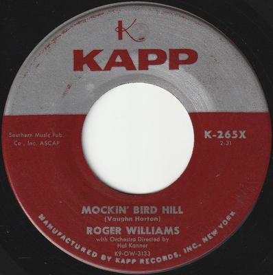 7-дюймовая пластинка ROGER WILLIAMS - Mockin' Bird Hill / Memories Are Ma K265X KAPP 1959 США Джаз Б/у