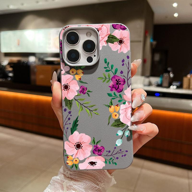 Чехол из мягкого ТПУ с текстурой кожи и цветочным узором для iPhone 16 15 14 Pro Max 15 Plus 12 13 Pro Max 11. Ударопрочная телефонная накладка с цветами