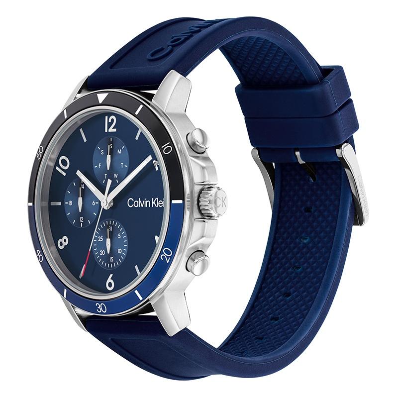 CALVIN KLEIN quartz movement men's watch Swiss watch 46mm*46mm*10.7mm blue dial stainless steel case silicone strap 25200071