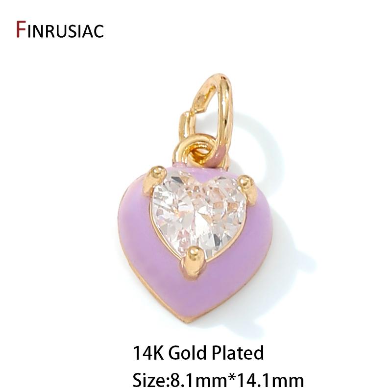 Позолоченная латунь 14K Эмалированный кулон-сердце для изготовления ювелирных изделий, Инкрустированный цирконом кулон для DIY ожерелий, браслетов, аксессуары