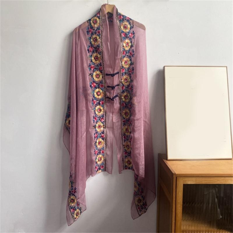 Soft Polyester Long Shawl with Intricate Ethnic Embroidery Shawl Elegant Shawl for Parties and Vacations