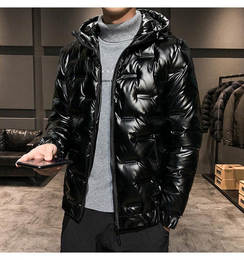 Мужской серебристый блестящий зимний пуховик, мужской теплый короткий белый утиный пух с капюшоном