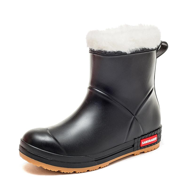 Женские новые водонепроницаемые короткие сапоги-трубы для взрослых, нескользящие, бархатные, теплые, резиновые сапоги