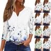 Women's Fashion Casual Floral Print V-Neck Decorative Button Three-quarter Sleeve T-Shirt Top