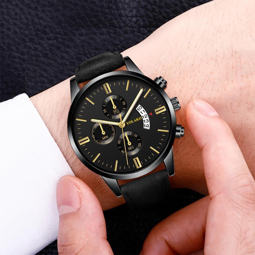 3pcs/set Elegant Casual Men's Quartz Watch PU Leather Strap, Suitable for Brothers