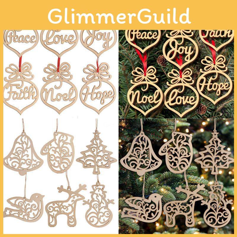 6pcs Christmas Decoration Wooden Pendants Unique Xmas Tree Hanging Ornament Collection