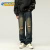 Мужские рваные джинсы Y2K, джинсовые повседневные широкие брюки, прямые брюки в стиле Харадзюку, мешковатые джинсы для мужчин и женщин, уличная одежда, корейская одежда
