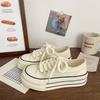 Cream Platform Canvas Shoes Women's Thin Summer New Trendy Niche Big Head Muffin Student White Shoes