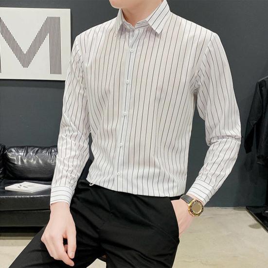Рубашка мужская Yousheng, однобортная, с полосатым принтом, отложным воротником и длинными рукавами, официальная, в деловом стиле, офисная, средней длины, топ для свиданий