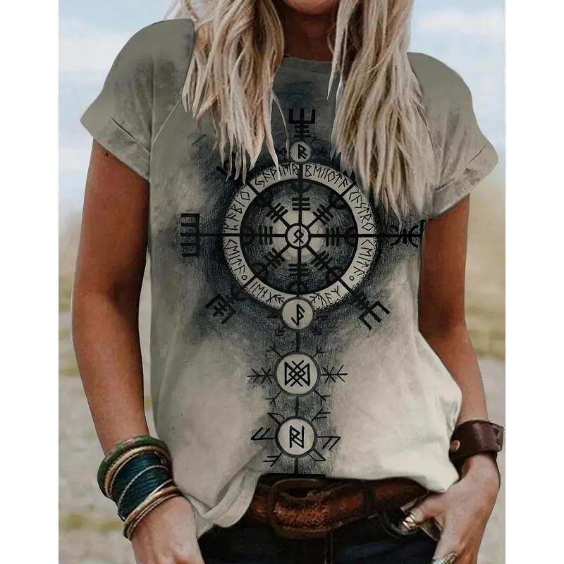 Женская летняя футболка Ретро мода Футболки с коротким рукавом Повседневные топы с градиентным принтом