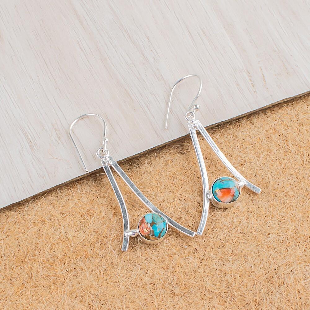 Spiny Oyster Gemstone 925 Sterling Silver Jewelry Handcrafted Earrings 1.45" EE-66-20