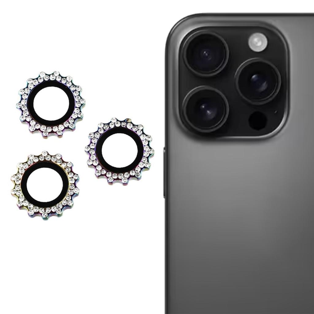 1Set For iPhone 16 Pro/16 Pro Max Camera Lens Protector Gear Shape Rhinestone Decor Tempered Glass Lens Film