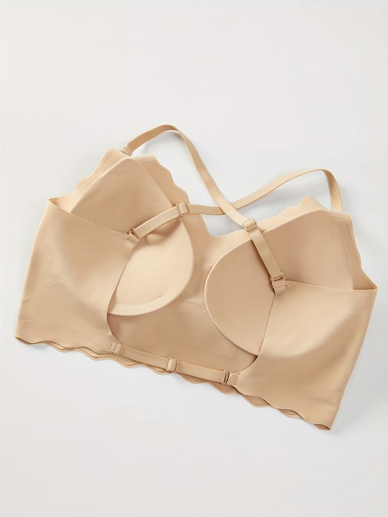 U-образное бесшовное сексуальное бра без спинки для женщин, со сборкой и подушечками для груди, надевается с жилетом с вырезами, цельное