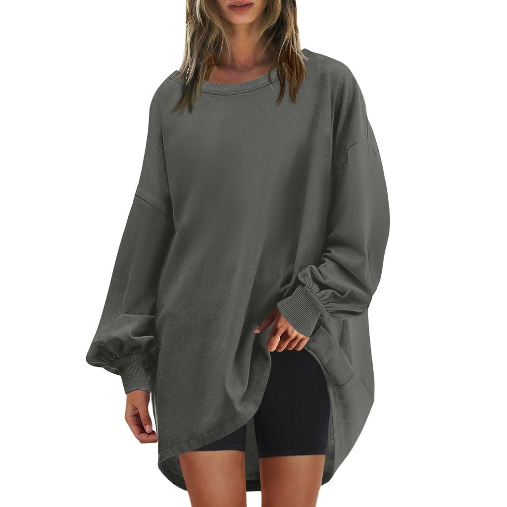Женская негабаритная круглая толстовка, модный однотонный пуловер, туника с длинными рукавами, топы