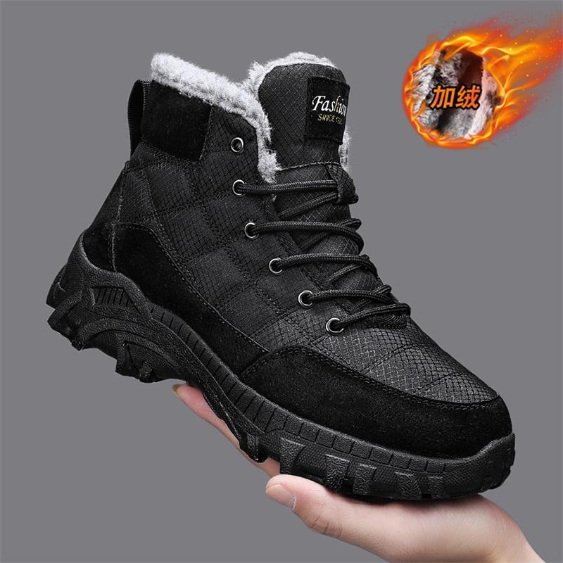 Fashion Men's Snow Boots 2024 Winter New Style with Plush Insulation Trend High Top Outdoor Hiking Thick Cotton Shoes