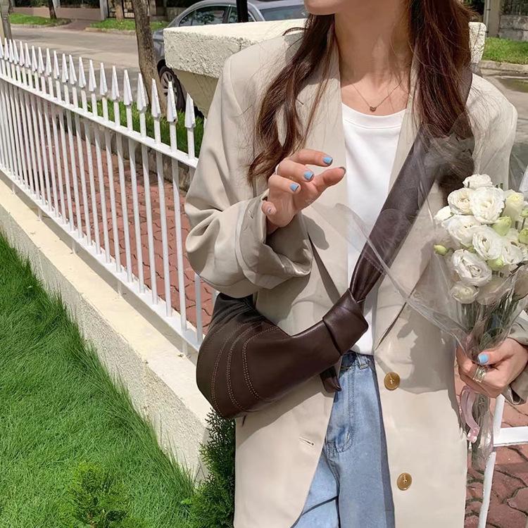 French Lambskin Croissant Leather Crossbody Bag - Women's Dumpling Style