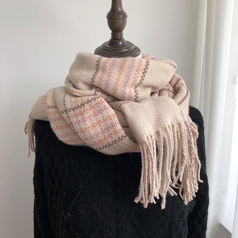 Plaid Pattern Polyester Scarf for Women - Cute Woven Shawl with Fringe, Weekend Casual, Inelastic, Hand Wash/Dry Clean, Warm & Stylish