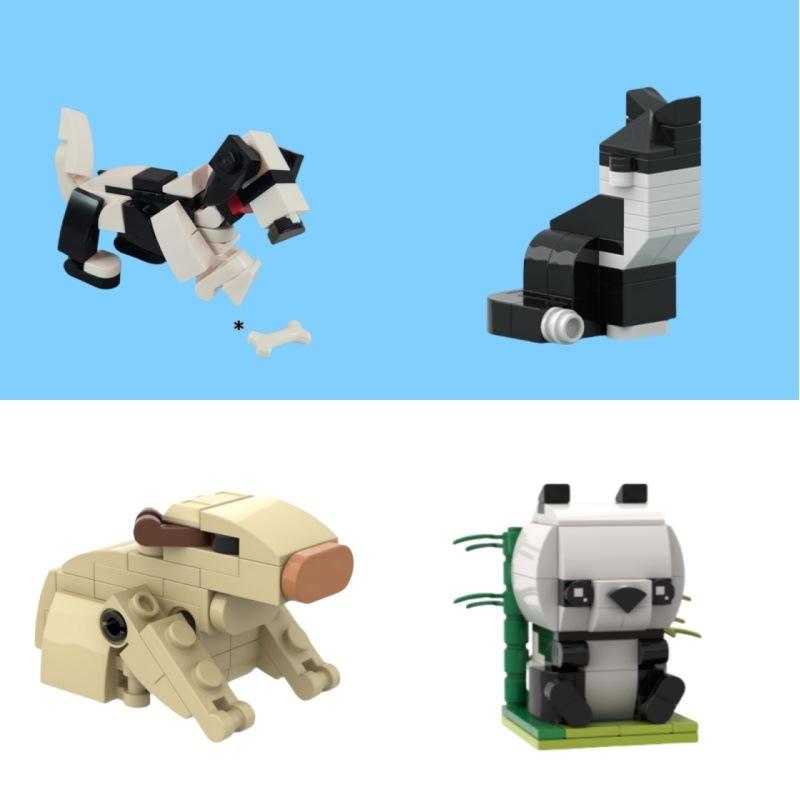 Building Block Spotted Dog Black And White Cat Kapibara Panda Animal Model Assembled Toy Compatible