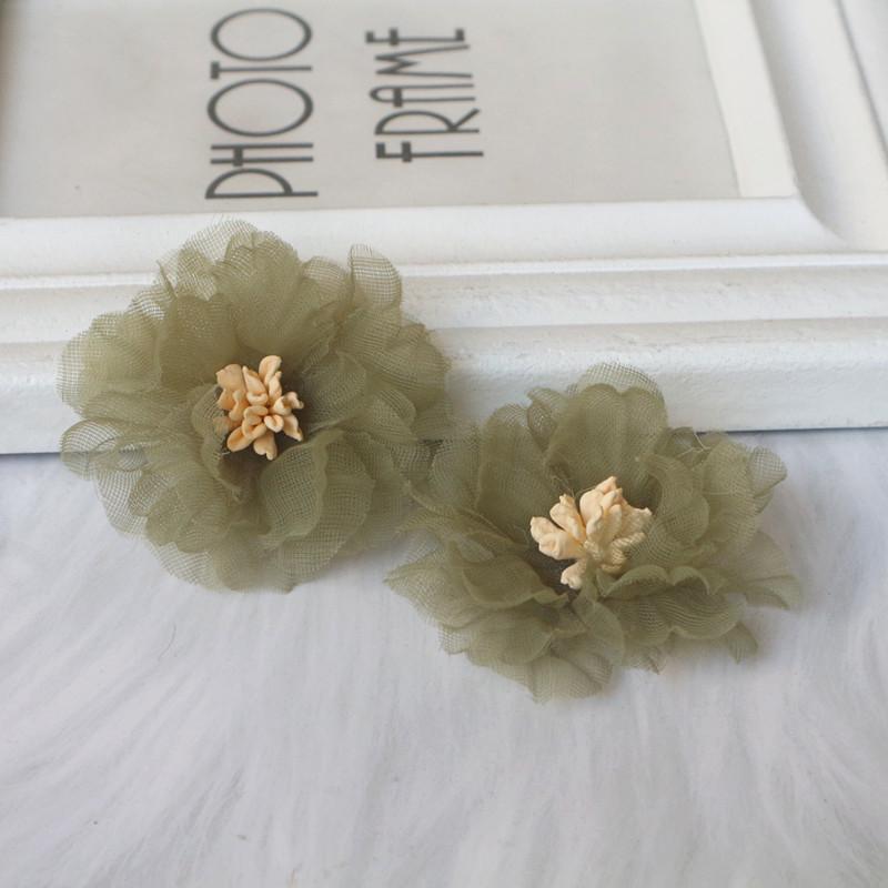 10 шт. 5 см плиссированные цветы из шифоновой ткани с сердцевиной для DIY аксессуаров для волос, шляп, повязки на голову, украшения свадебного платья