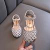Kids Pearl Flats Sandals Girls Princess Rhinestone Party Sandals Children's Leather Hollow Out Beach Shoes Size 21-36