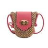 Woven Mini Straw Bucket Bag For Girls Pu Material Summer Accessory Messenger Bag