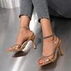 Women Summer Rhinestone Office Lady Transparent Heeled Sandals Elegant Pointed Toe Female Sexy High Heels