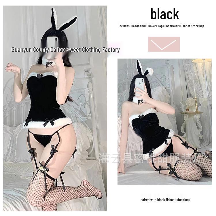 Christmas Bunny Girl Cosplay Lingerie - Sexy Plush Back Lace-Up New Year Costume