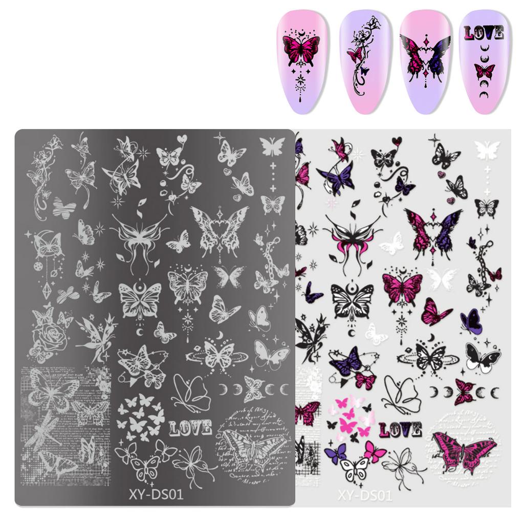 Butterfly Nails Stamp Templates French Tip Nails Stamping Plates Manicure Template Tool Flowers Nails Stencil Stamp
