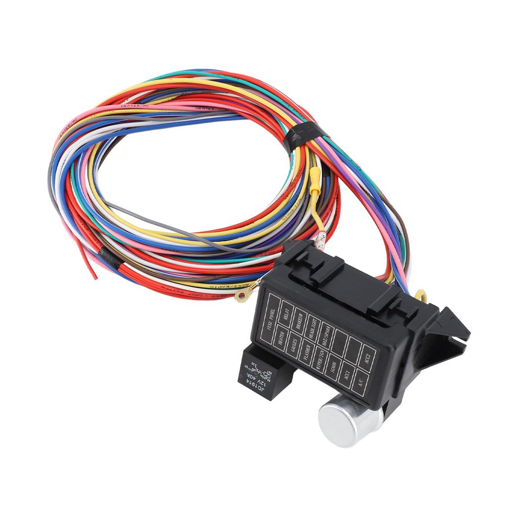 12 Circuit Wiring Harness Set Heat Resistant Fuse Panel Heater Relay Wire Harness for Rat Rods