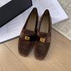 Fashion Bailamos 2024 New Brand Women Flat Shoes Fashion Round Toe Flat Heel Slip On Laofer Shoes Casual Outdoor Gold Buckle Ballerinas