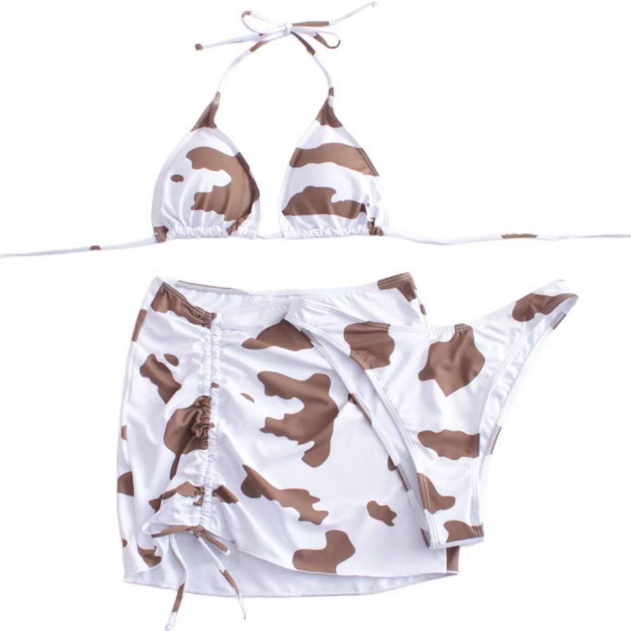 Женский купальник бикини из трех частей с принтом молока - Европейский и американский стиль