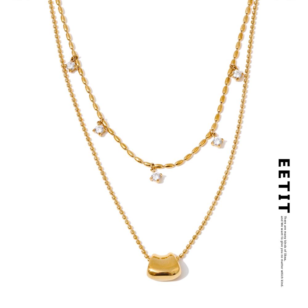 Eetit Luxury Fashion Double-Layer Zirconia Drop Exquisite Chain Overlay Necklace Stainless Steel Popular Pendant Collar Jewelry